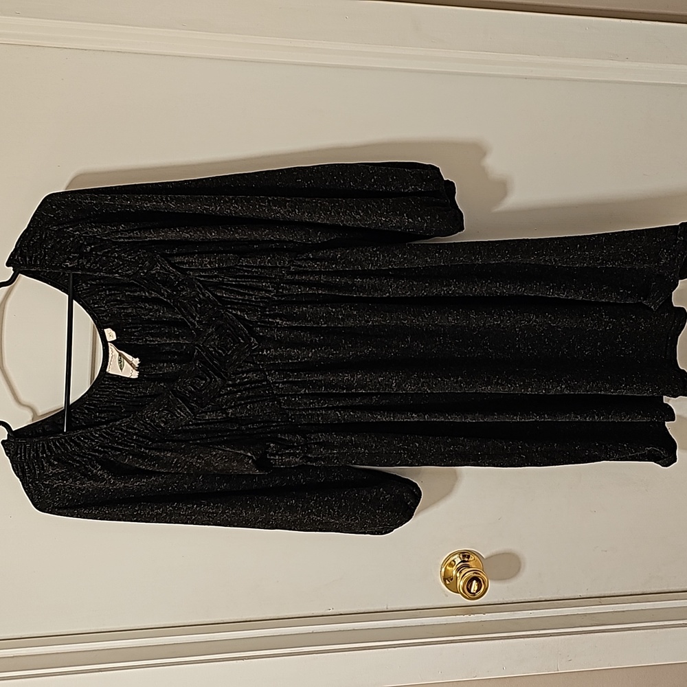 Long Sleeve Midi Dress With gathered waist Black Size XL
